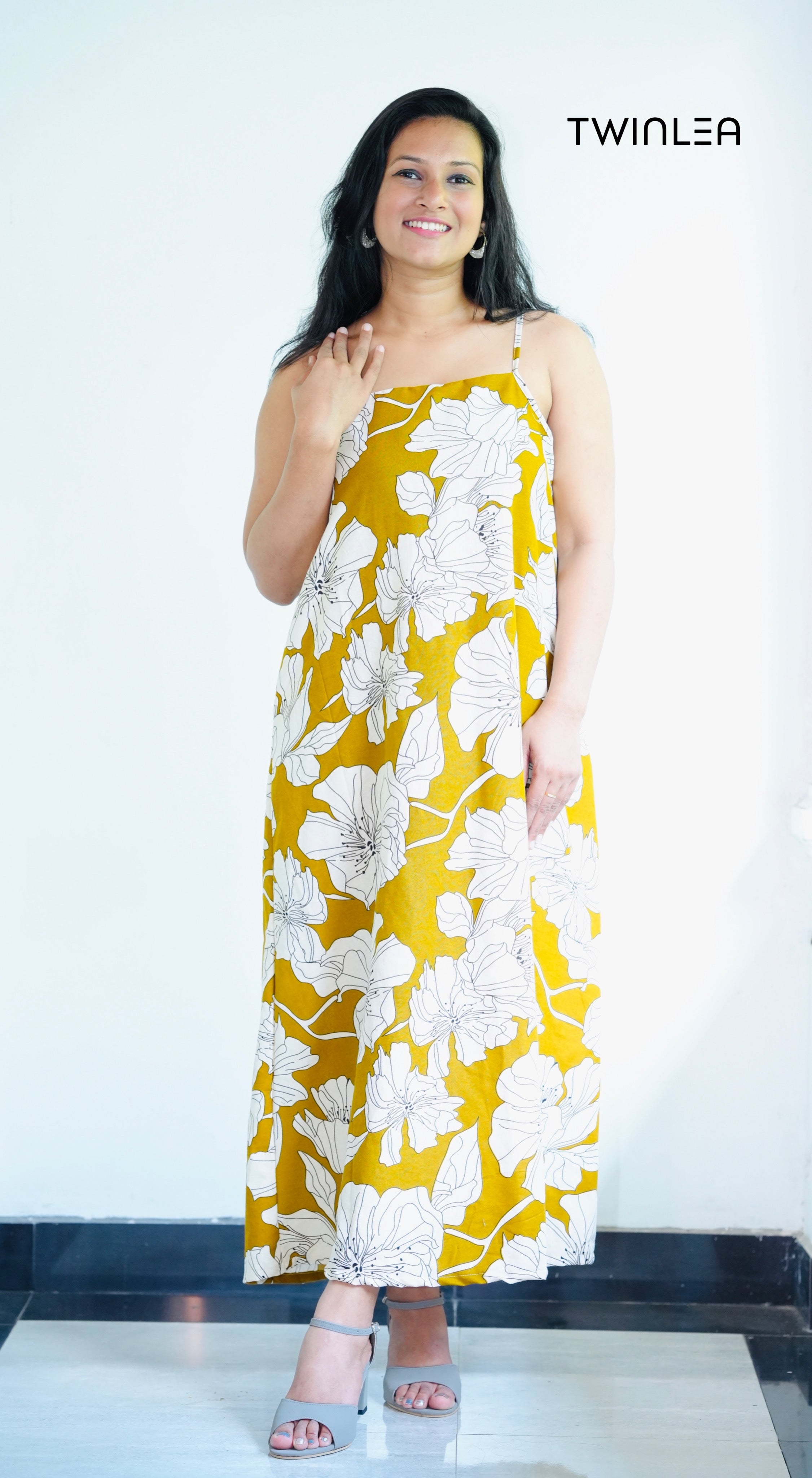 Mustard Yellow Floral Maxi Dress