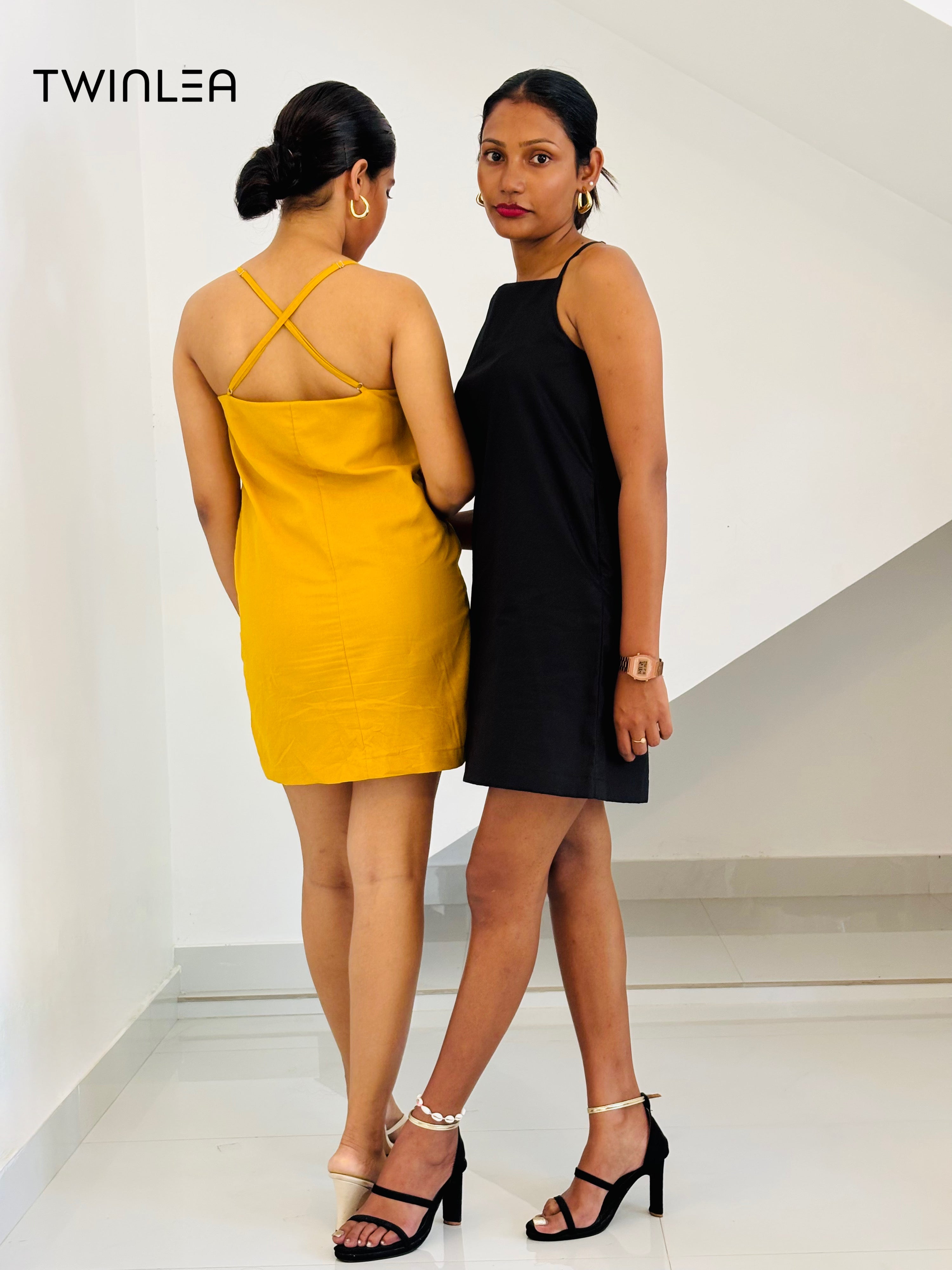 Crisscross Mini Dress – Black and Yellow