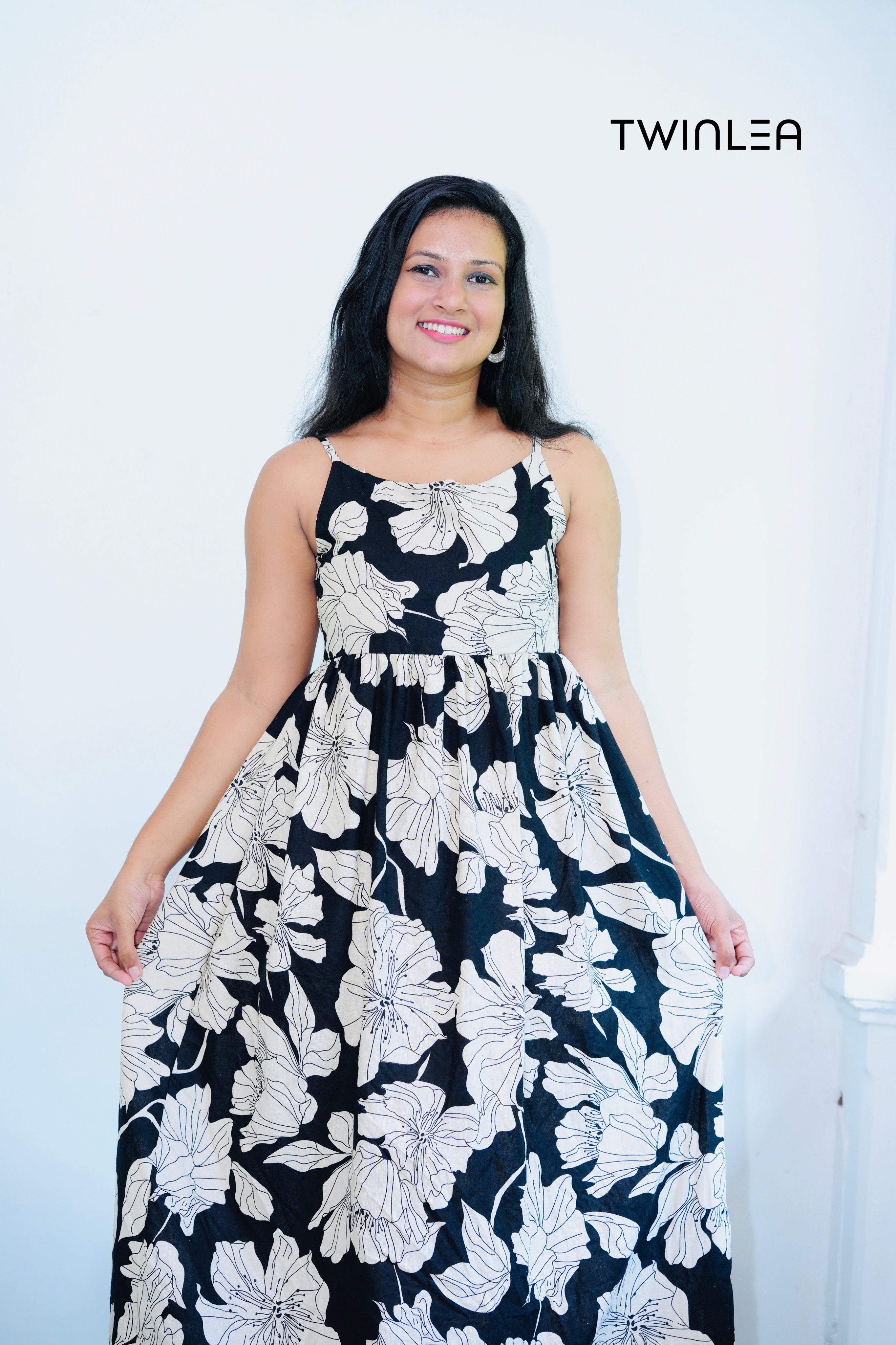 Floral Black & Cream Maxi Dress