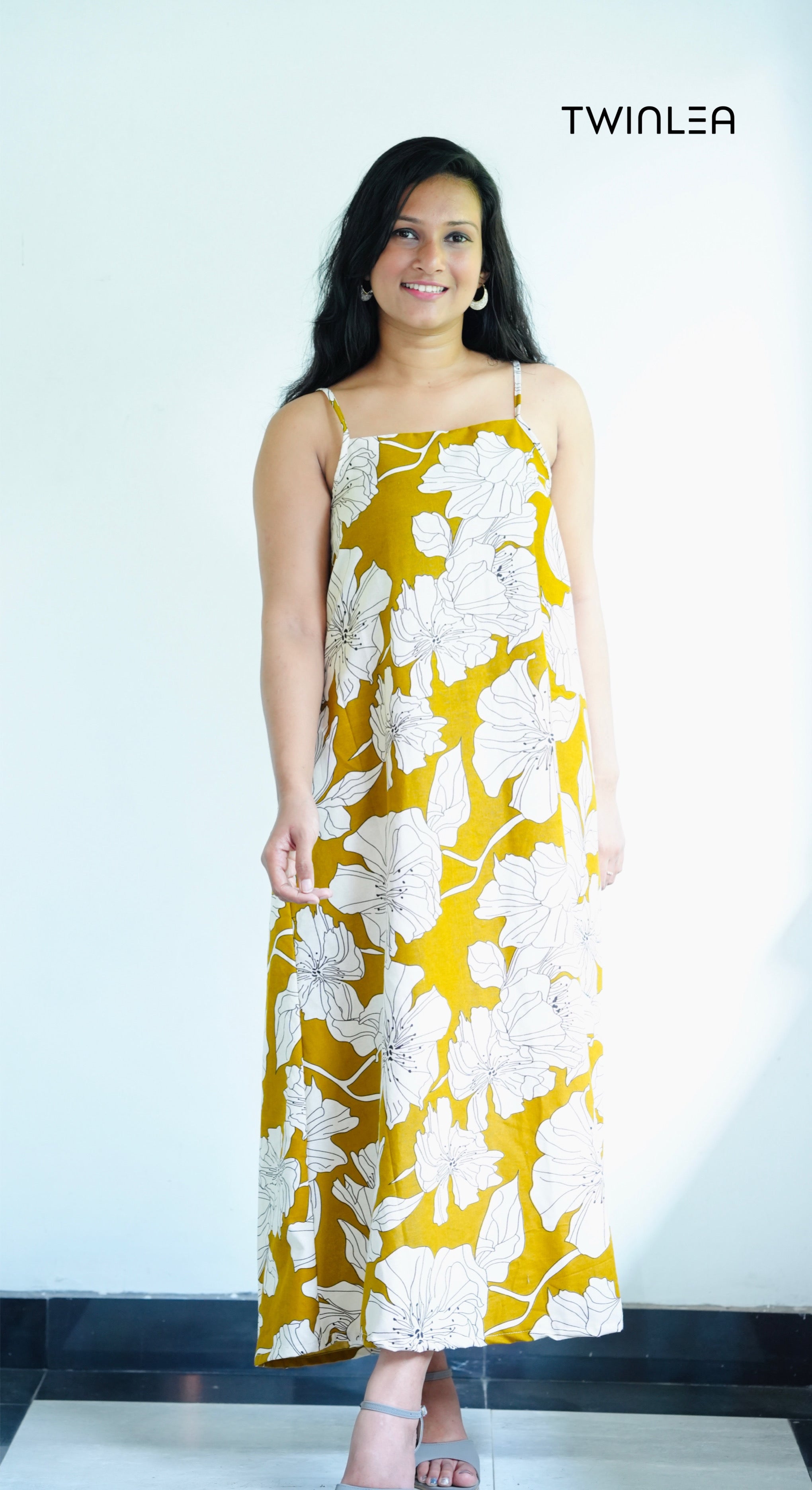 Mustard Yellow Floral Maxi Dress