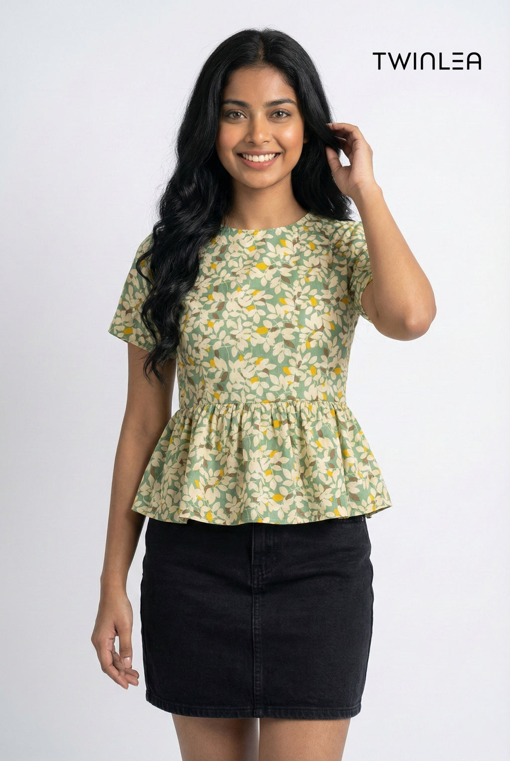 Tropical Leaf Peplum Top - Twinlea