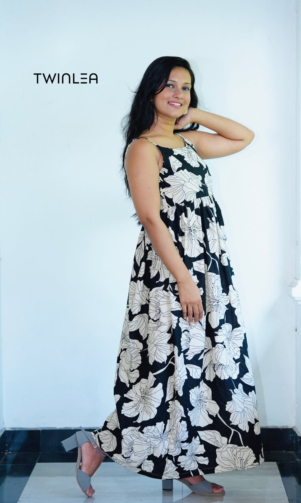 Floral Black & Cream Maxi Dress
