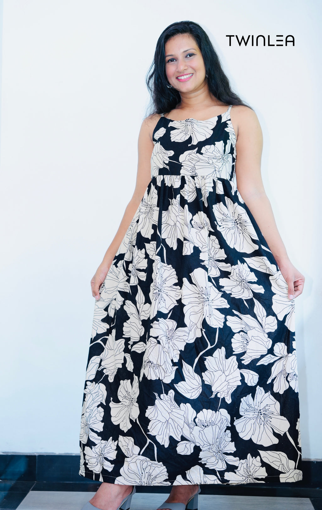 Floral Black & Cream Maxi Dress