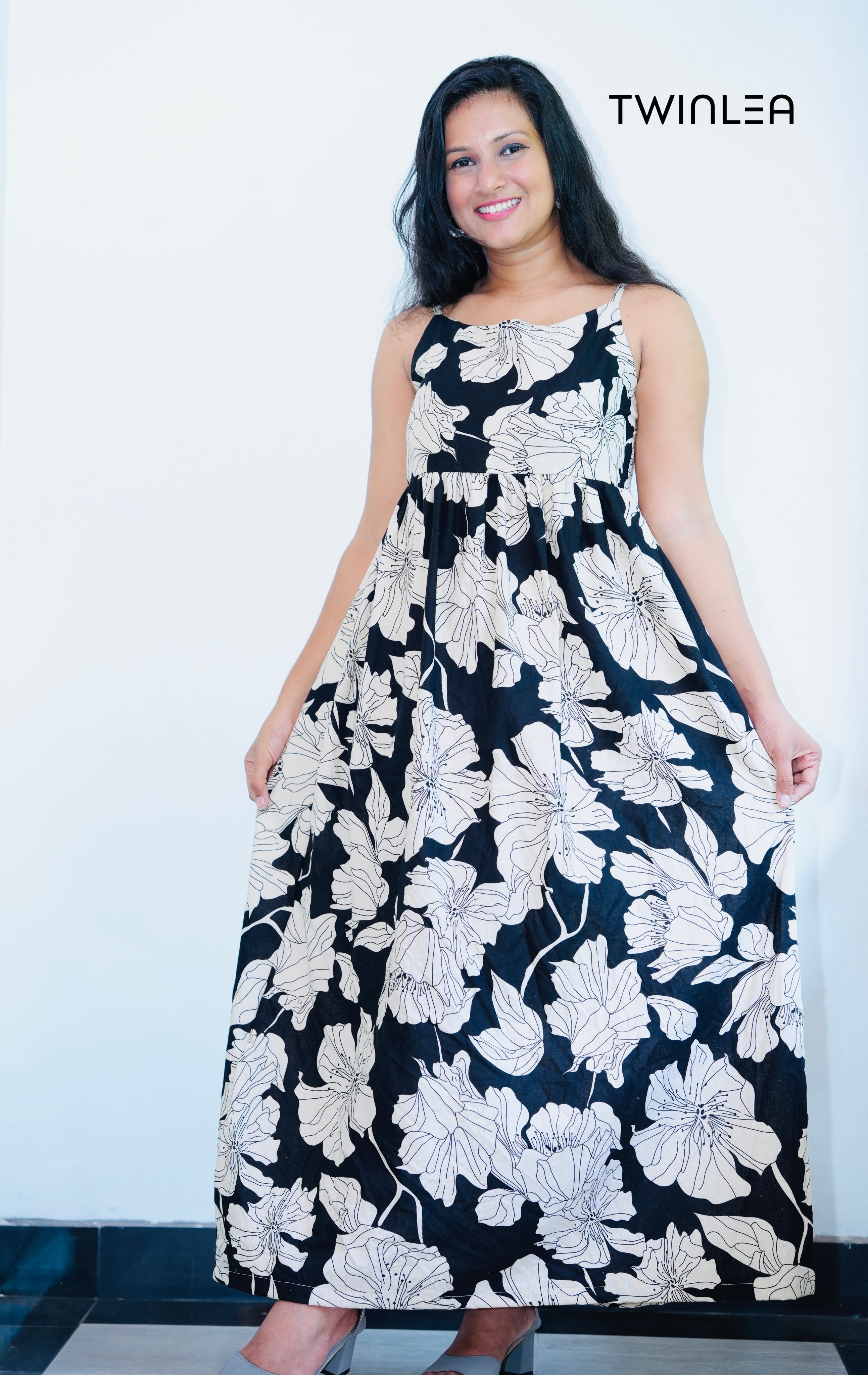 Floral Black & Cream Maxi Dress
