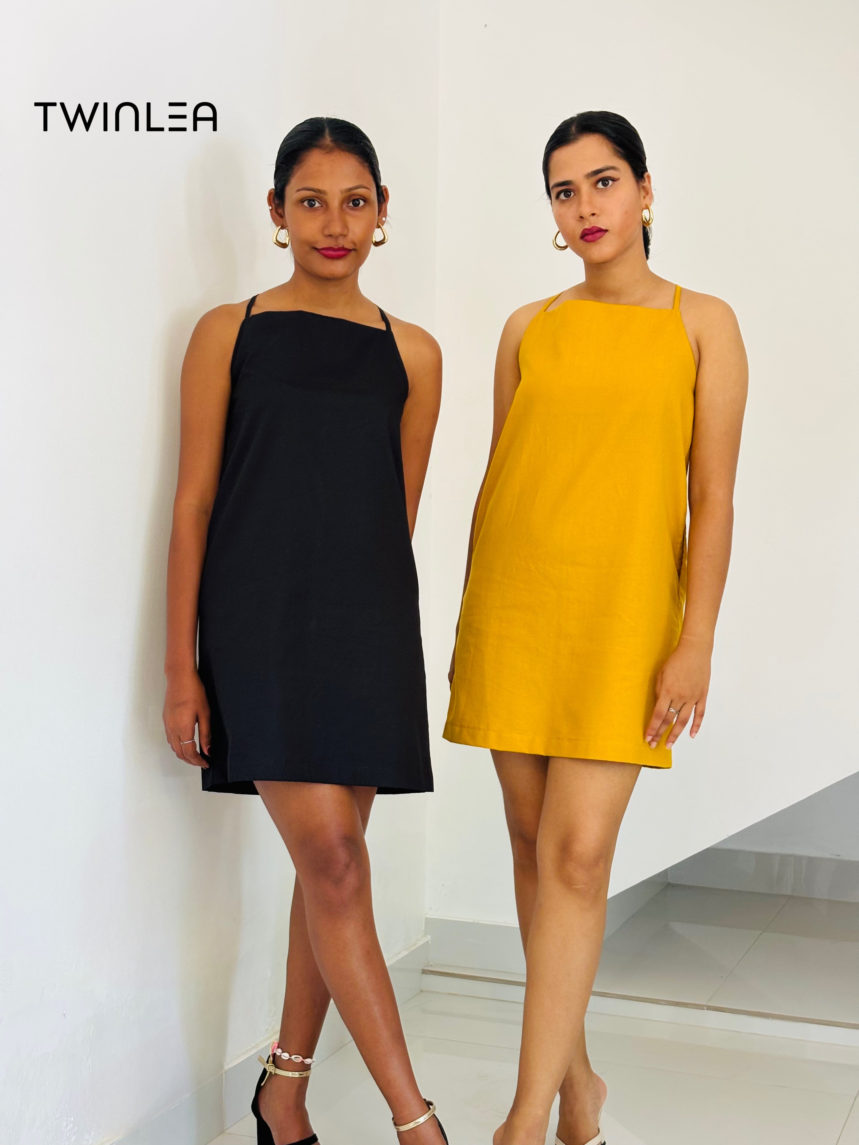 Crisscross Mini Dress – Black and Yellow